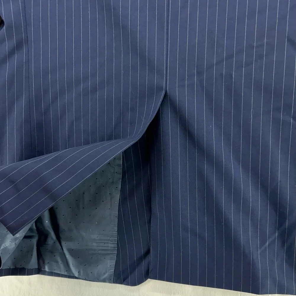 Indochino‎ Jacket Blazer Sport Coat Wool Navy Blue Pin Stripe 2 Button 38 NWT